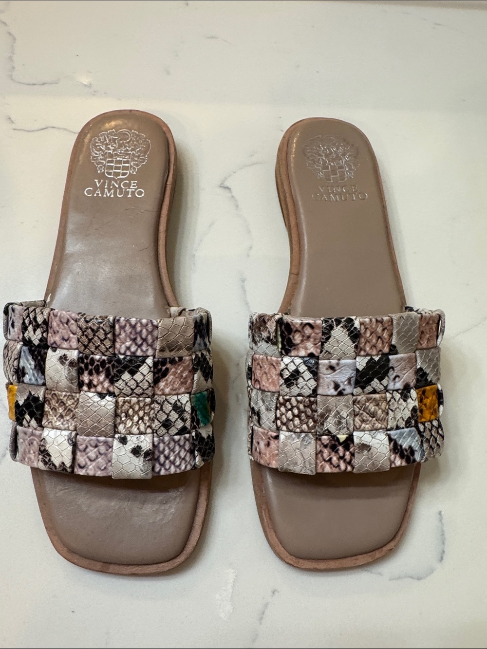 Vince Camuto Multicolor Woven Snake-Print Slide Sandals